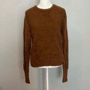 Zara Fuzzy Crewneck Sweater Brown Size Medium